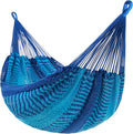 Lazy Daze Hammocks Handwoven Mayan Hammock 10.5 FT Soft Rope Double Hammocks Portable Outdoor Hammock with Carry Bag 2 Straps &amp Carabiners for Patio Outside 550 lbs Weight Capacity Blue/Dark