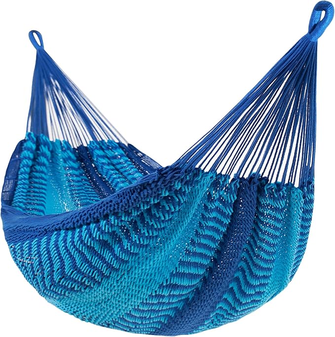 Lazy Daze Hammocks Handwoven Mayan Hammock 10.5 FT Soft Rope Double Hammocks Portable Outdoor Hammock with Carry Bag 2 Straps &amp Carabiners for Patio Outside 550 lbs Weight Capacity Blue/Dark