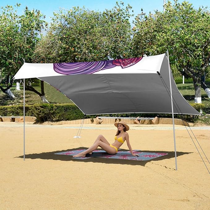 ALAZA Sugar Skull Girl with Roses Day of The Dead Beach Tent Sun Shelter Portable Canopy Sunshade for Outdoor Camping Picnics Backyard Fun 10x9 ft