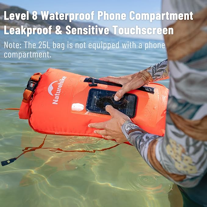 Naturehike Dry Bag for Open Water 18L/25L Waterproof Dry Bag with Adjustable Waist Belt Roll Top Backpack Swim Bubble for Safty Swimming Training Snorkeling Kayaking Boating