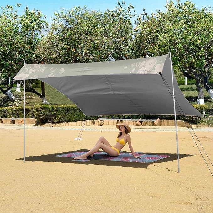 ALAZA Cute Hamster Garland Flower Beach Tent Sun Shelter UPF50+ Protection Beach Shade Canopy w/ 4 Sandbags for Outdoor Camping Fishing Backyard Fun Picnic 10x9 ft