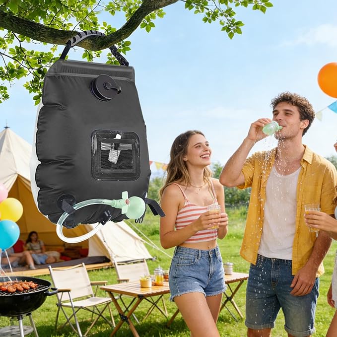 Solar Shower 5 Gallon 20L Bath Pouch with Shower Head &amp Hose for Outdoor Beach Home Cabin Field Glamping Backyard Balcony Deck Camping