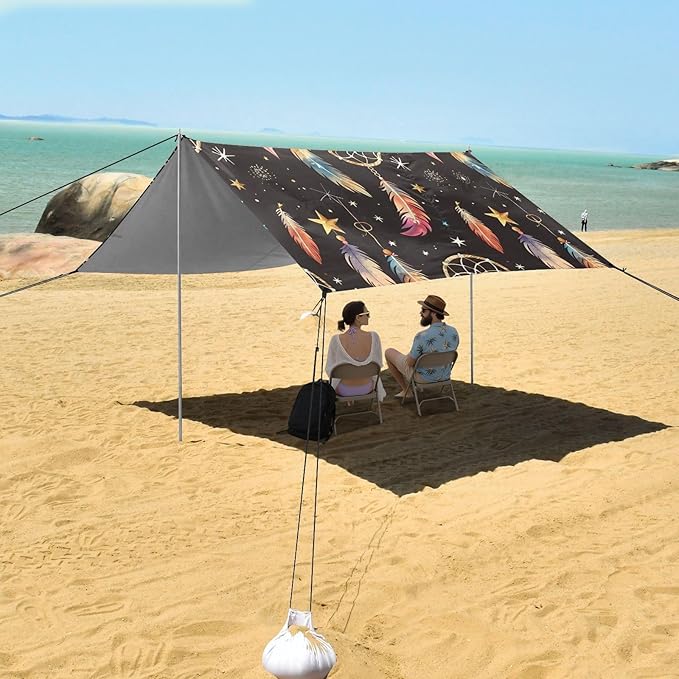 ALAZA Dreamcatcher Feathers Stars Beach Tent Sun Shelter Portable Canopy Sunshade for Outdoor Camping Picnics Backyard Fun 10x9 ft