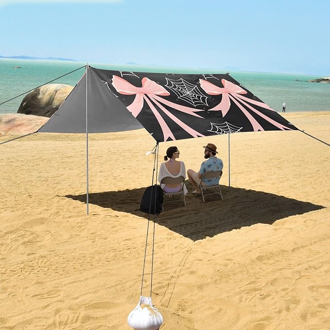 ALAZA Web Bow Pattern Beach Tent Sun Shelter Portable Canopy Sunshade for Outdoor Camping Picnics Backyard Fun 10x9 ft