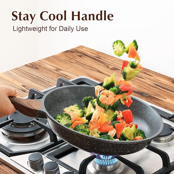 SENSARTE Nonstick Frying Pan Skillet with Lid Omelet Pan with Cover Healthy Cooking Chef's Pan Kitchen Cooking Pan Free of Intentionally Added PFOA/PFOS (12.5inch + Glass Lid)