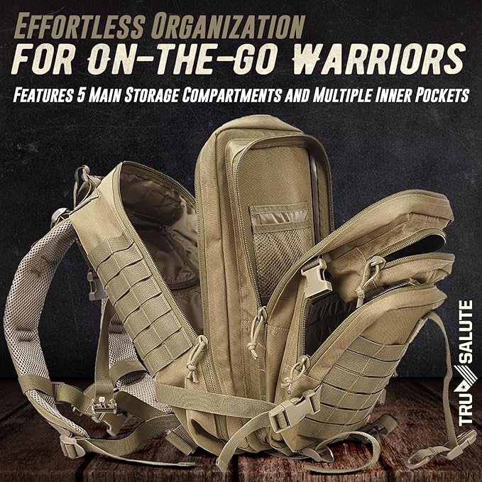 Tru Salute 45L Military Tactical Backpack Large Army 3 Day Assault Pack Molle Bug out Bag Rucksack (Tan)