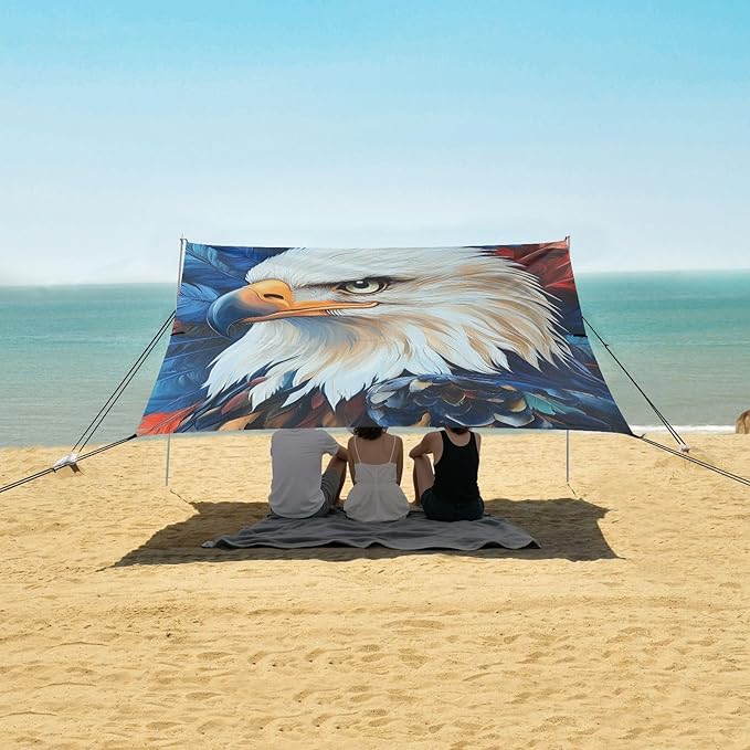 ALAZA America Color Eagles Feathers Beach Tent Sun Shelter Portable Canopy Sunshade for Outdoor Camping Picnics Backyard Fun 10x9 ft