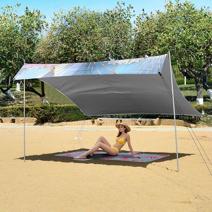 ALAZA Seashell Pattern Beach Tent Sun Shelter Portable Canopy Sunshade for Outdoor Camping Picnics Backyard Fun 10x9 ft