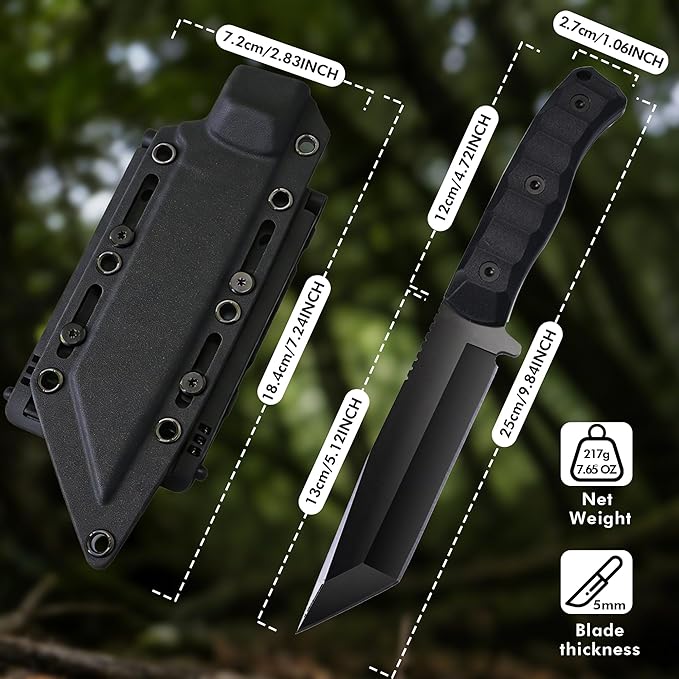 SK1 Fixed Blade Knife with SheathTanto Blade Nylon Fiberglass Handle Full Tang EDC Knives for Outdoor Working Camping Hiking Sruvival