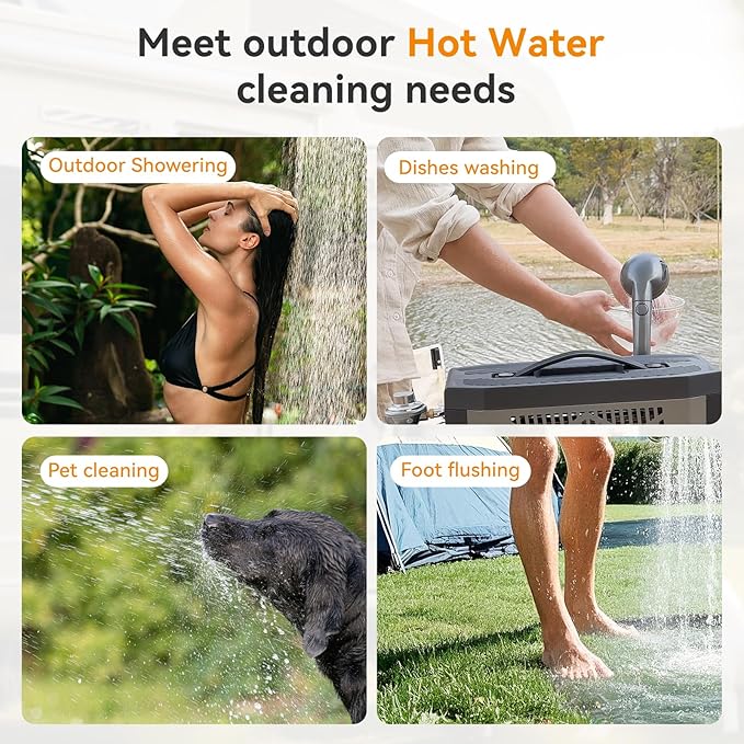 Powered Portable Water Heater On-Demand Propane Camping Shower Battery-Powered Camping Water Heater &amp Shower Pump Constant Temperature Rechargeable Battery
