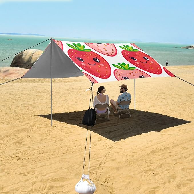 ALAZA Cute Strawberry Fruit Face Beach Tent Sun Shelter Portable Canopy Sunshade for Outdoor Camping Picnics Backyard Fun 10x9 ft