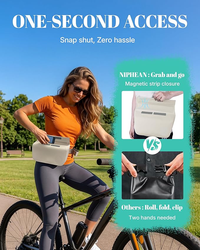 niphean IPX7 Waterproof Fanny Pack with Magnetic One-Hand Closure Durable Waterproof Dry Bag for Kayaking Paddle Boarding Beach Cruise Essentials 2.5L Phone Pouch Dry Bags for Men Women White