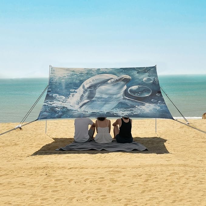 ALAZA Ocean Dolphin with Bubbles Beach Tent Sun Shelter Portable Canopy Sunshade for Outdoor Camping Picnics Backyard Fun 10x9 ft