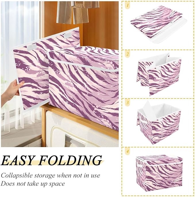 Storage Bins With Lid Stackable Fabric Closet Organizer Clothing Storage Large Boxes For Closet Shelves Bedroom Purple Tiger Stripes Specks Purpleshades