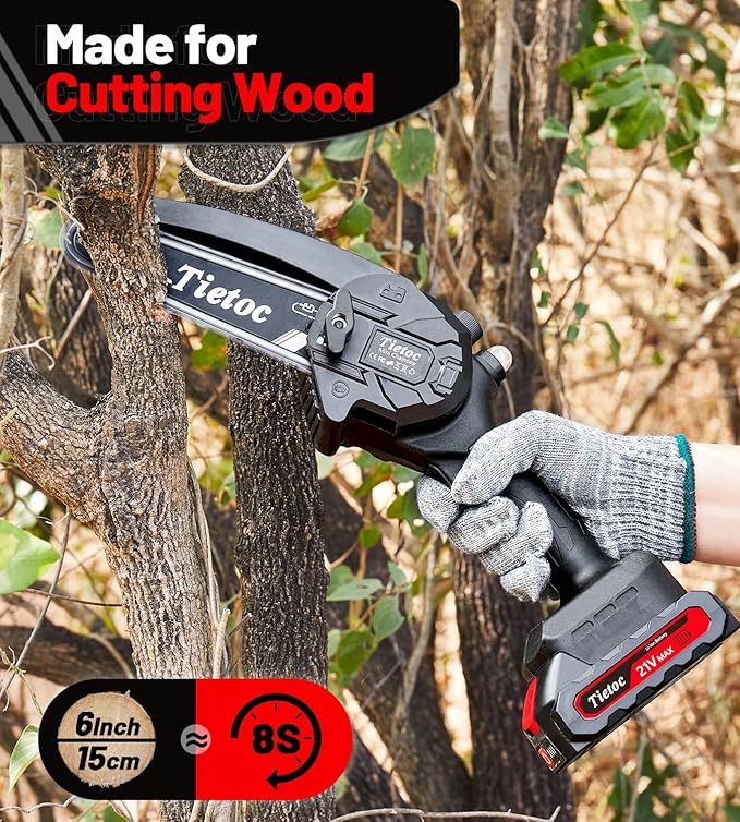 Tietoc Mini Chainsaw 6 Inch Cordless Portable Electric Chain Saw Small Handheld Battery Powered Super Saws Gifts for Men Women Birthday Gift for Dad Fathers Husband Him Her Mom Mothers Grandparent