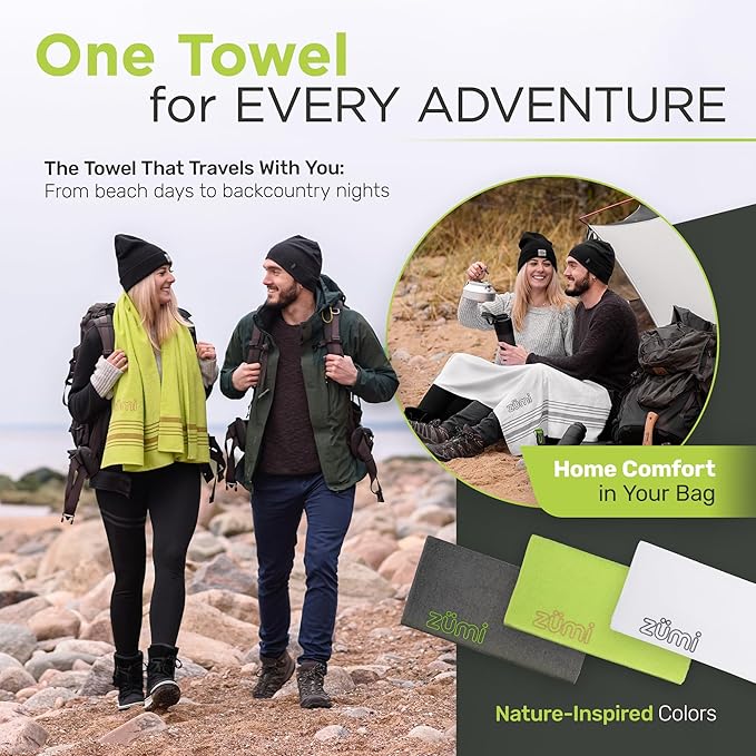 Zumi 100% Cotton Quick Dry Travel Towel - Soft Thin Compact Highly Absorbent Lightweight Camping Towel for Beach Gym Bath Shower Swimming Dorm RV - Green