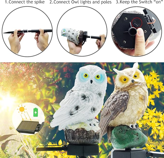 SmilingTown 2 Packs Owl Solar Lights Outdoor Figurine Lights Owl Decor Solar LED Lights Garden Decoration with Stake Waterproof for Lawn Pathway Yard Patio Owl Gift Ideas