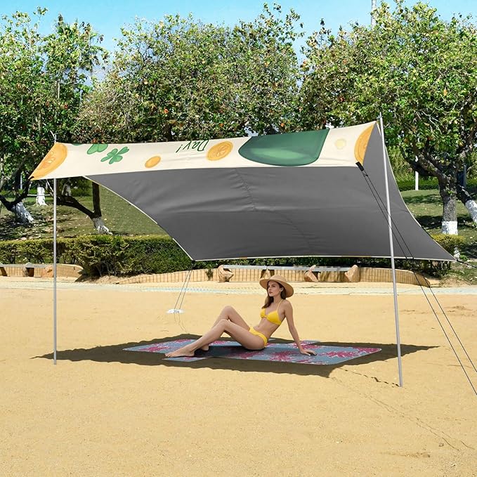 xigua St. Patrick's Day Beach Tent Sun Shelter with Carrying Bag - Silver Coated Oxford Fabric Beach Canopy for Beach Camping Fishing - Includes Windproof Ropes Sandbags &amp Stakes