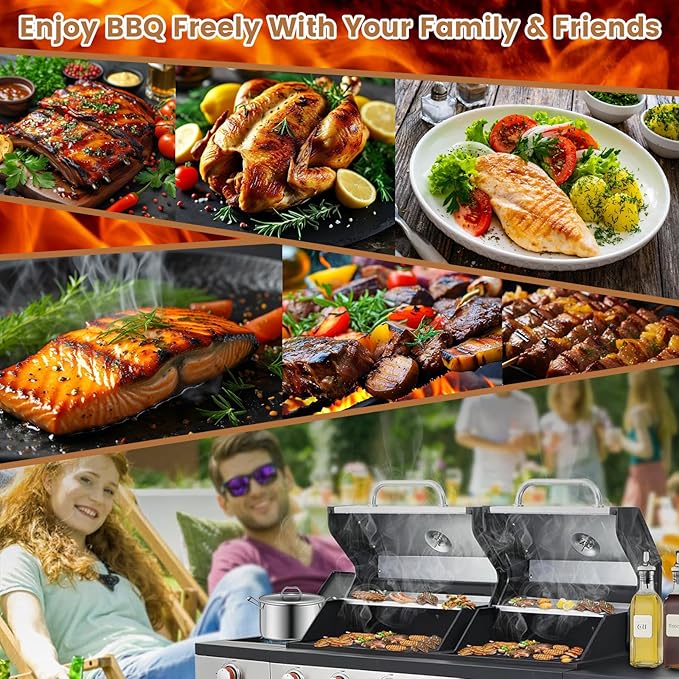 3-Burner Propane Gas BBQ Charcoal Grill Combo with Side Burner 37230BTU Stainless Steel Barbecue Grill With Enameled Cast Iron Cooking Grids For Outdoor Camping