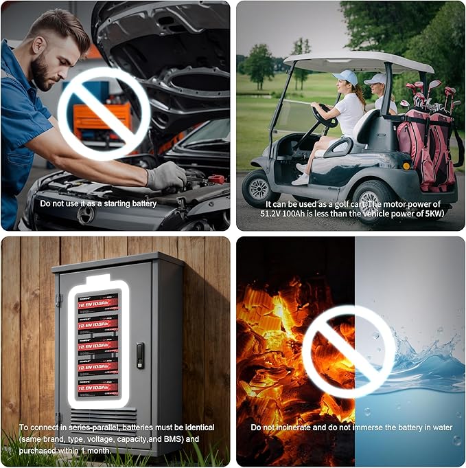 48V 100Ah LiFePO4 Battery Built in 200A BMS 6000 Cycles 5.12kWh Capacity 48 Volt Lithium Battery Perfect for Golf Carts RV Solar and Off Grid
