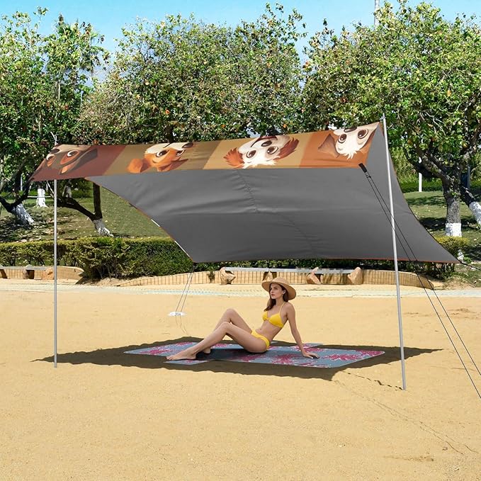 ALAZA Cute Cartoon Dogs of Different Breeds Beach Tent Sun Shelter Portable Canopy Sunshade for Outdoor Camping Picnics Backyard Fun 10x9 ft