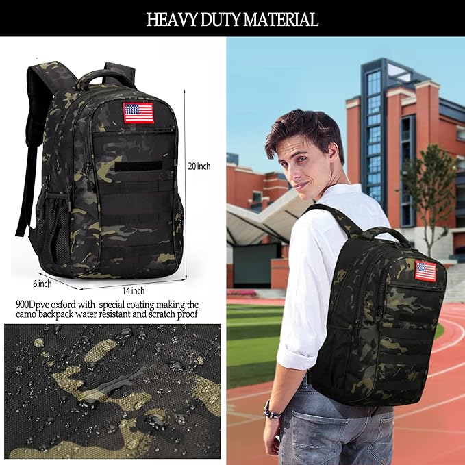 Camo BackpackBoys Backpack for Scool Military40L Army Bookbag Waterproof for Middle Elementary