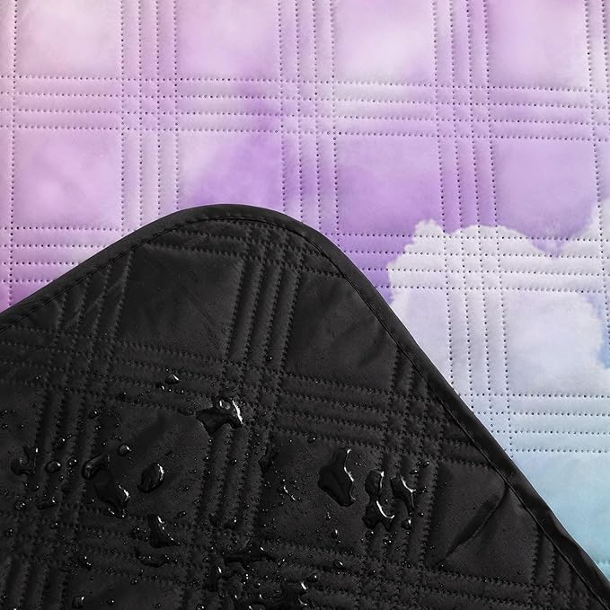 Outdoor Picnic Blanket Portable Ultrasonic Waterproof Picnic Cartoon Clouds Pink Printed Camping Beach Mat for Sand and Wet Grass Hiking (Cartoon Clouds L