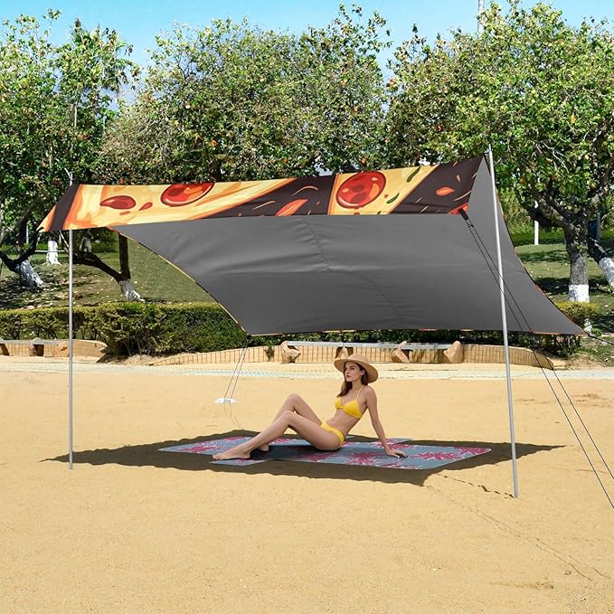 ALAZA Yellow Pizza Food Print Beach Tent Sun Shelter Portable Canopy Sunshade for Outdoor Camping Picnics Backyard Fun 10x9 ft