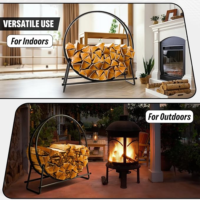 IDZO 41in Firewood Rack 400lbs Load Capacity Rust Resistant Steel Black Wood Storage