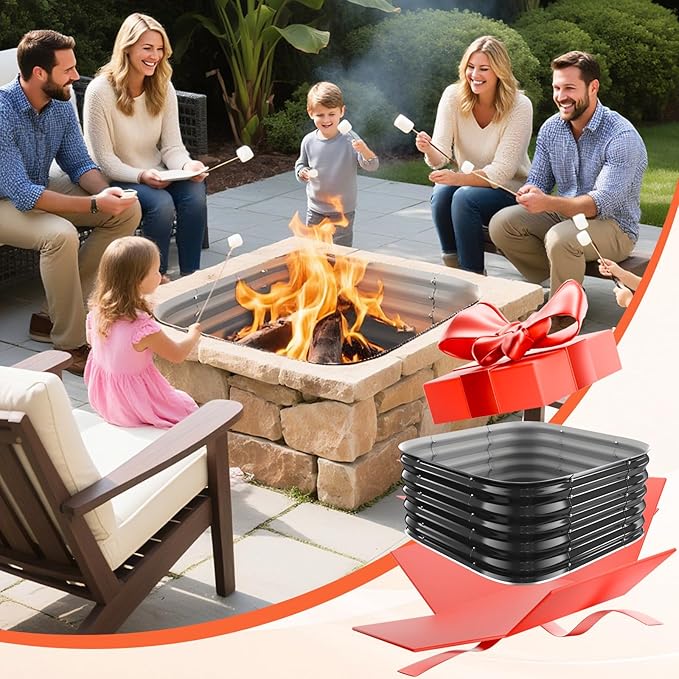 16.5''Tall Fire Pit Ring for Outside - 27IN Heavy Duty Square Wood Burning Firepit &ampOutdoor FireplacesHigh Heat ResistantGalvanized Steel Metal Bonfire Pits Portable for CampingBackyardBeachP