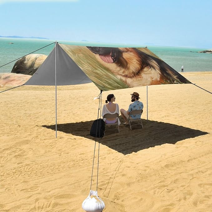ALAZA German Shepherd Dog on Grass Beach Tent Sun Shelter Portable Canopy Sunshade for Outdoor Camping Picnics Backyard Fun 10x9 ft