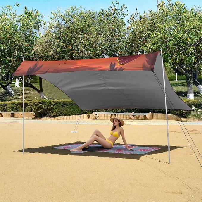ALAZA Cartoon Beautiful African Woman Sunset Palm Tree Beach Tent Sun Shelter Portable Canopy Sunshade for Outdoor Camping Picnics Backyard Fun 10x9 ft