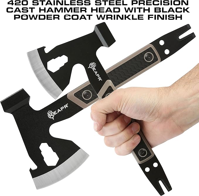 Reapr 11014 Versa Camp Axe Multitool with Pry Bar Nail Puller Hammer Wrench Set Bottle Opener 10.75 Length Survival Tools and Outdoor Accessories Black
