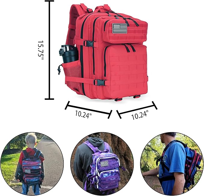 Lovelinks21 25L Military Tactical Backpack Small Assault Pack Molle Daypack for Men and Women for Work Travel Gym Outdoor Hiking Camping (Red)