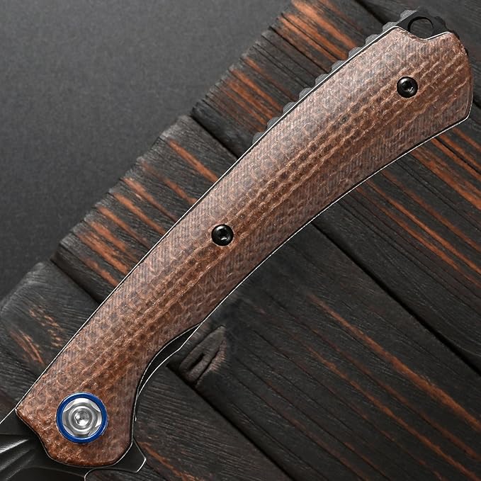 Sitivien ST144 Folding KnifeBlack Stonewashed 14C28N Steel BladeMicarta Handle Pocket Knife for Outdoor EDC CampingSurvivalHikingFishing(Brown)