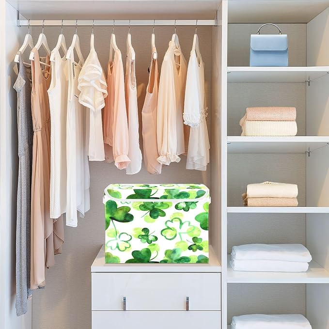 Lucky Leaf Fabric Storage Bins with Lids and HandleFoldable Storage Bins with LidsCloset Organizers for Clothes Storage Room Organization Office Storage Chest Organizer