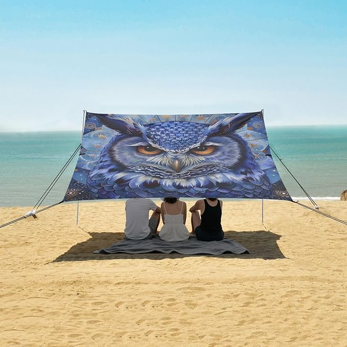 ALAZA Starry Owl Mandala Beach Tent Sun Shelter Portable Canopy Sunshade for Outdoor Camping Picnics Backyard Fun 10x9 ft