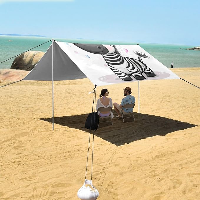 ALAZA Cute Happy Party Zebra Beach Tent Sun Shelter Portable Canopy Sunshade for Outdoor Camping Picnics Backyard Fun 10x9 ft