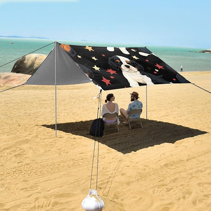 ALAZA Puppy Stars on Dark Beach Tent Sun Shelter Portable Canopy Sunshade for Outdoor Camping Picnics Backyard Fun 10x9 ft