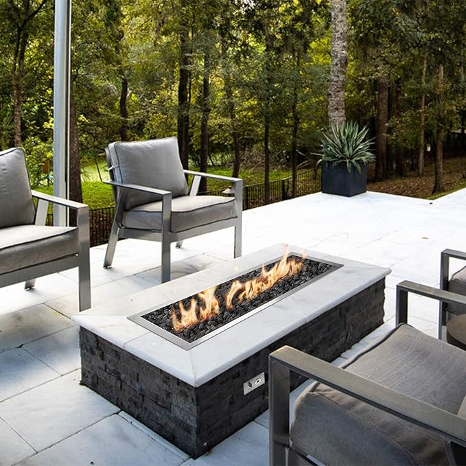 Stanbroil 36 x 12 Inch Rectangular Fire Pit Burner with Drop-in Fire Pan Gas Firepit Insert for DIY Fire Table 304 Stainless Steel 150000 BTU Max