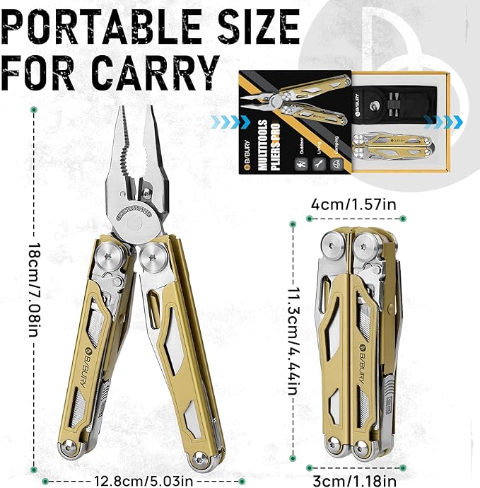 BIBURY Multitool Pliers Pro BI2045 Foldable Multitools with Replaceable Wire Cutters and Saw Stainless Steel Multi Tool w/Upgraded Scissors and Screwdriver Set Ideal for Camping Hiking Survival
