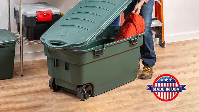 Rubbermaid ECOSense Wheeled Storage Totes 40 Gal Pack of 2 Durable and Reusable Bins with Latching Lids for Garage or Home Organization Made From Recycled Materials