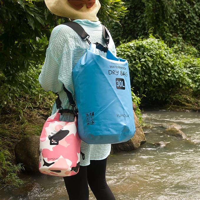 YUMQUA Dry Bags Waterproof 5L/10L/20L/30L/40L for Women &amp Men Roll Top Floating Dry Bag Waterproof Storage Bag for Kayaking Boating Swimming Beach Paddle Board Hiking Fishing and Travel
