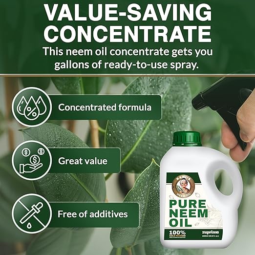Nani's Pure Neem Oil for Plants Concentrate - Dilute for Use as Organic Neem Oil Spray for Plants Outdoor &amp Indoor Use - 100% Cold Pressed - Horticultural Enhanced Plant Health &amp Shine Need (