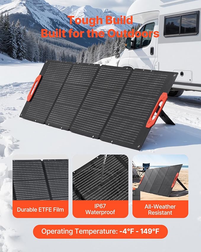 VEVOR 150W Foldable Monocrystalline Solar Panel 23% Efficiency Portable ETFE Mono Solar Panel Charger with MC4 Output Type-C QC3.0 USB &amp DC Ports IP67 Waterproof for Power Stations Camping Hik