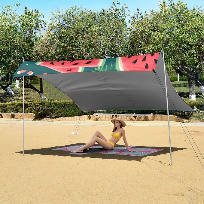 ALAZA Watermelon with Floral Beach Tent Sun Shelter Portable Canopy Sunshade for Outdoor Camping Picnics Backyard Fun 10x9 ft