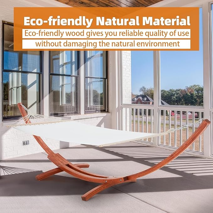 ECOTOUGE 13 FT Hammock with Stand Heavy Duty Hammock Stand 2 Person Heavy Large Hammock Bed for Porch Patio Balcony Garden Backyard Load 550lbs 550LBS White-Yellow