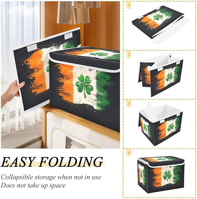 Clover Flag Fabric Storage Bins with Lids and HandleFoldable Storage Bins with LidsCloset Organizers for Clothes Storage Room Organization Office Storage Chest Organizer