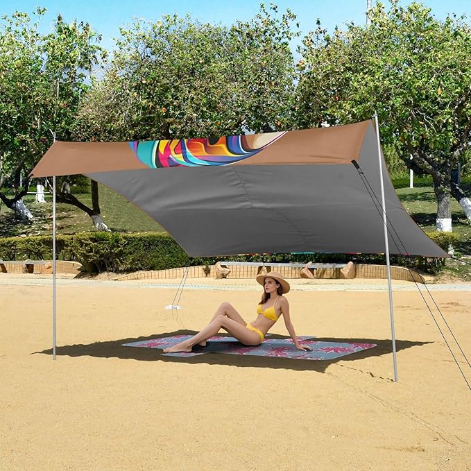 ALAZA African American Woman Portrait Beach Tent Sun Shelter UPF50+ Protection Beach Shade Canopy w/ 4 Sandbags for Outdoor Camping Fishing Backyard Fun Picnic 10x9 ft