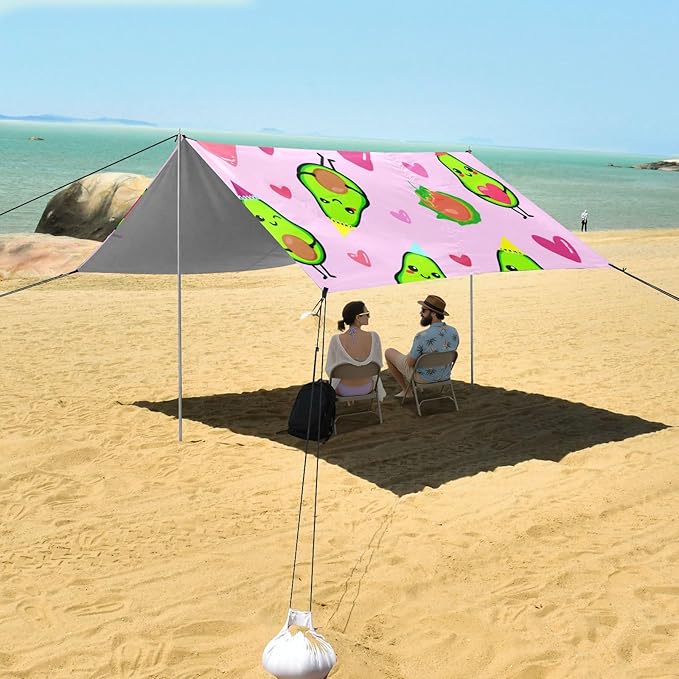 xigua Avocados Beach Tent Sun Shelter with Carrying Bag - Silver Coated Oxford Fabric Beach Canopy for Beach Camping Fishing - Includes Windproof Ropes Sandbags &amp Stakes